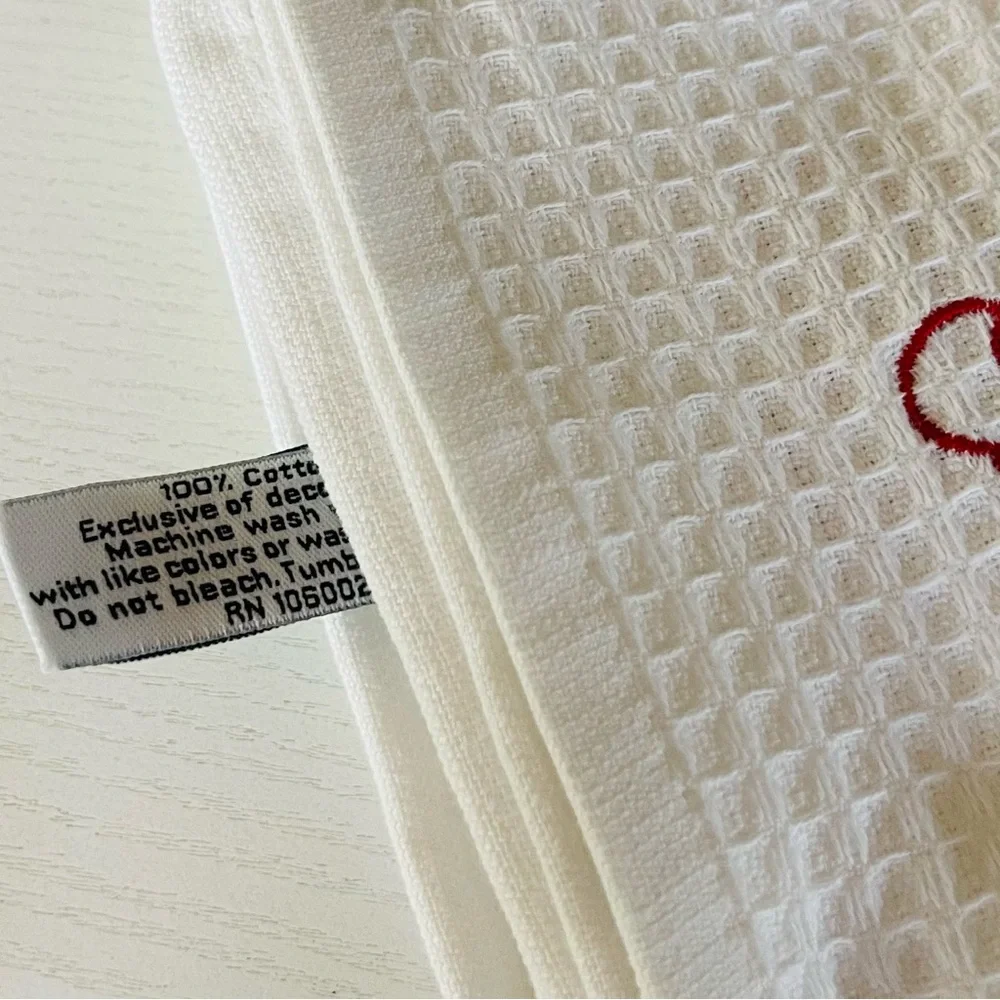 Coronet Home, White, Cherry Red Embroidered Kitchen Towels, Sz  18x28
